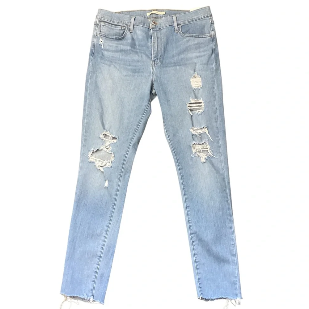 Levi's 720 High Rise Super Skinny Light Wash Distressed Raw Hem Jeans‎ Size 31